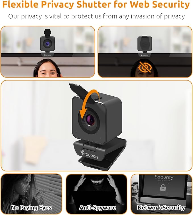 TOUCAN 1080P HD Webcam with Built-in Noise-Cancelling Mic & Privacy Shutter – - Image 4