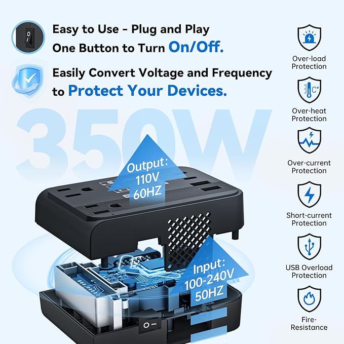 DOACE 220V to 110V Converter 350W Voltage Converter US to Europe - Image 2