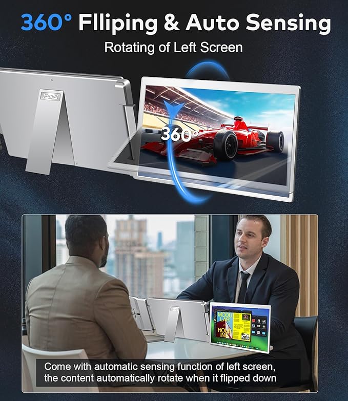15.6" Laptop Screen Extender, Left Screen 360° Flip Triple Screen Monitor - Image 3