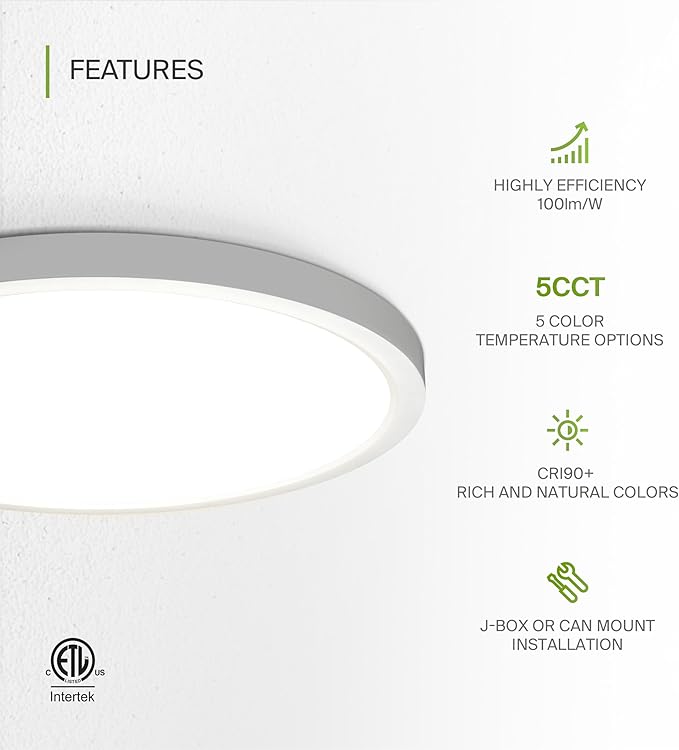 ASD LED 12" Round Flush Mount Ceiling Light Fixture, Low Profile Surface - Image 3