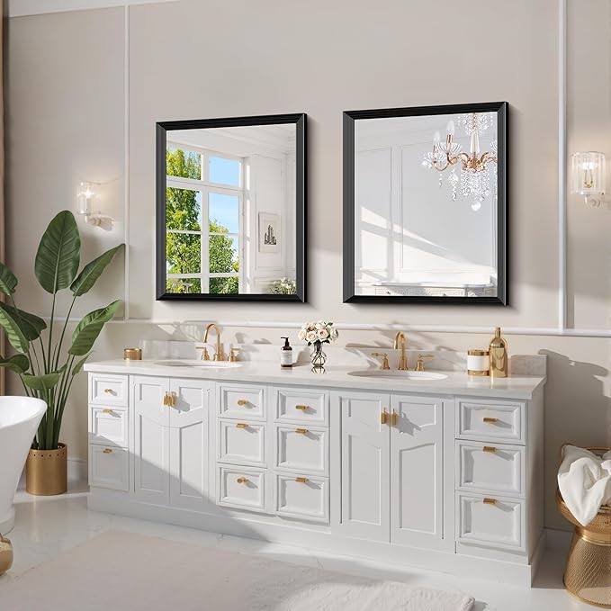 Black Bathroom Mirror 30 x 36 Inch Rectangle Wave Beveled - Image 7