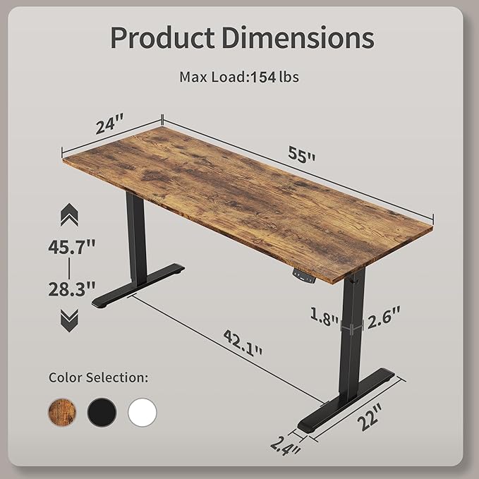 Agilestic Electric Standing Desk, 55 x 24 Inches Height Adjustable Desk - Image 3