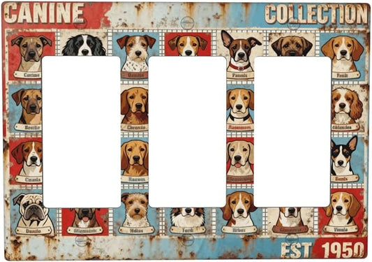 Bvtewkhz Dogs Funny Puppy Pets Vintage 3 Gang Triple Rocker Decorative Outlet by Unknown