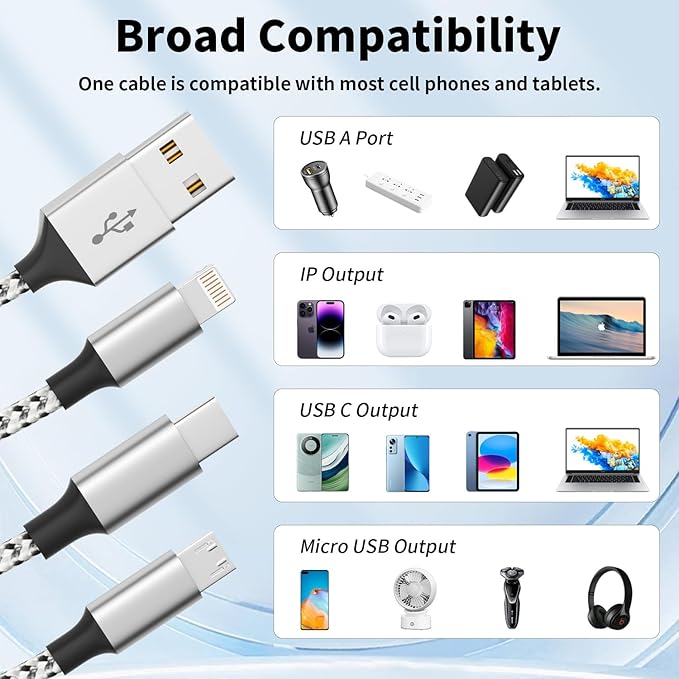 Firsting Multi Charging Cable, 3 in 1 Charging Cable Nylon Braided Universal - Image 6