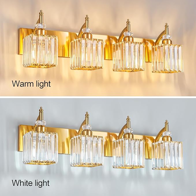 BBLLWJ Modern Bathroom Vanity Light 4-Light Gold Crystal Light Fixtures Over - Image 2