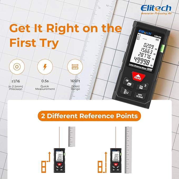 Elitech Laser Measure 165ft, Digital Laser Tape Measure - Image 4