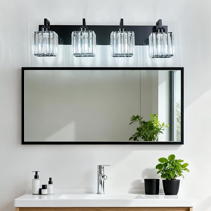 FDPBY Modern Bathroom Vanity Light 4-Lights Plating Black Vanity Light Crystal - Image 3