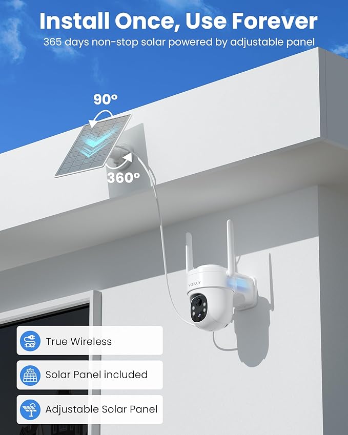VIZIUUY Solar Security Cameras Wireless Outdoor, 2 Pack 3MP Security Cameras - Image 2