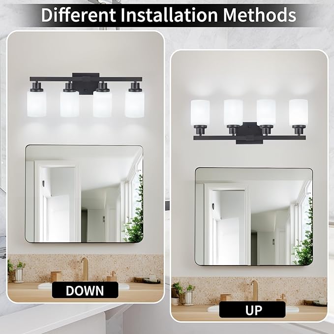 DIKAIDA Bathroom Light Fixtures, 4-Light Matte Black Bathroom Vanity Lights - Image 5