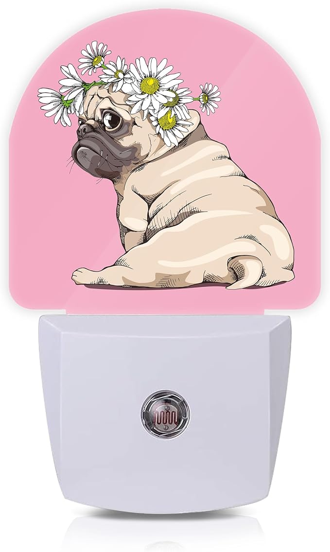 Axxitude Puppy Pug Chamomile Flowers Night Lights Plug into Wall by Axxitude