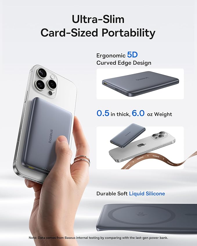 Baseus Picogo Magsafe Portable Charger, Qi2 15W 0.5" Ultra Slim 10000mAh - Image 4