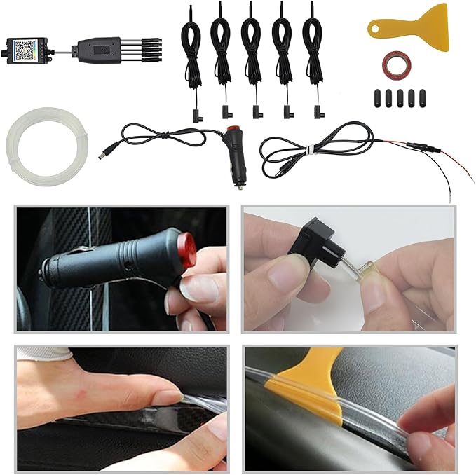 Upgraded 6-in-1 Car Ambient Lighting Kit, 315-inch Pre-Threaded Fiber Optic - Image 5