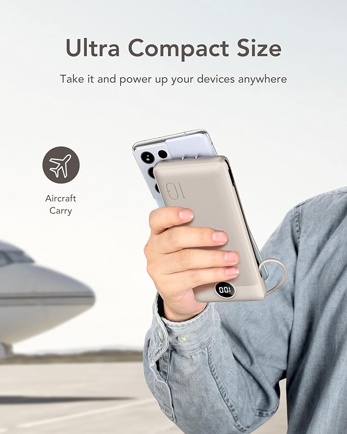 VEGER Portable Charger with Built-in AC Plug and Cables, All in One 10000mAh - Image 8