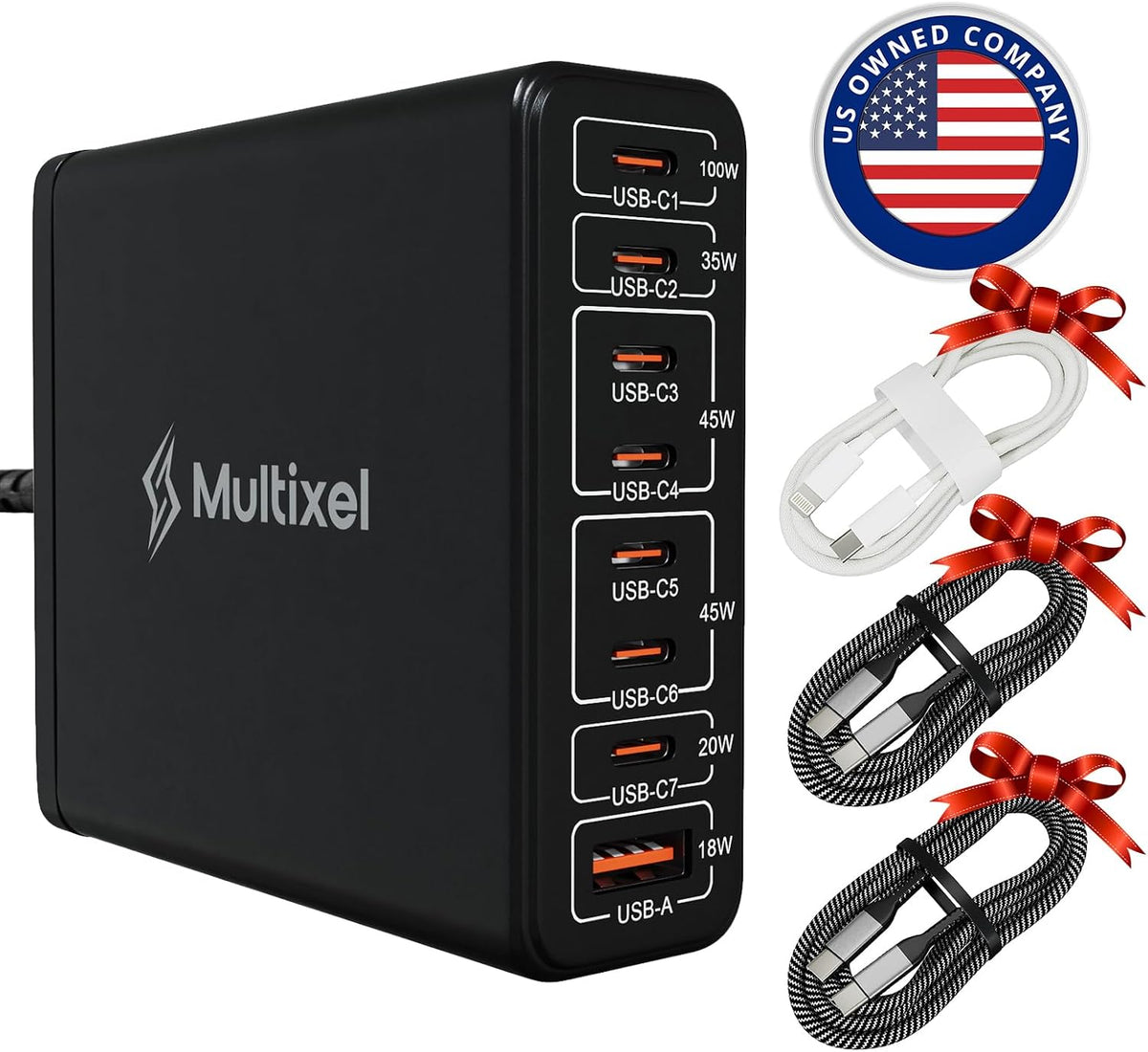 Upgraded 240W 8 Ports GaN Charger, USB Charging Hub, USB-C Charging Hub