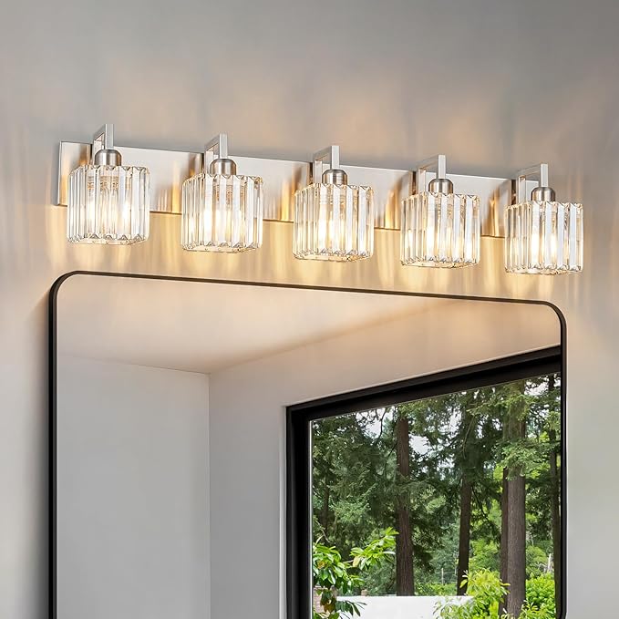 FDPBY Modern Bathroom Vanity Light 5-Lights Brushed Nickel Vanity Light Crystal - Image 3