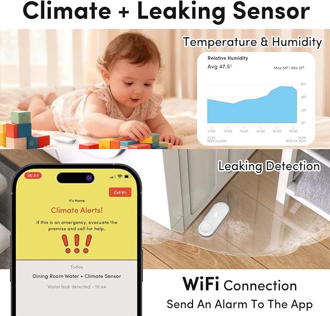 Kangaroo Water Leak Detector+Climate Sensor, Hygrometer Thermometer - Image 2