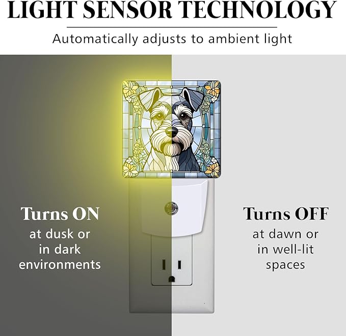 PODMemory Miniature Schnauzer Stained Glass Night Lights Plug into Wall - Image 3