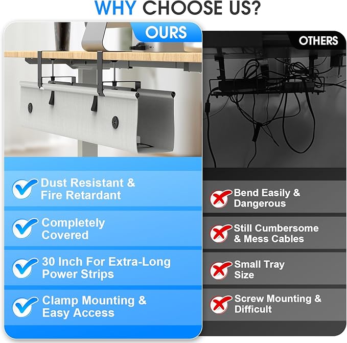 KIGJU Under Desk Cable Management Tray, 40-inch No-Drill Cord Organizer - Image 6