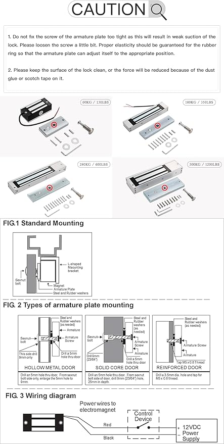 Electric Magnetic Lock 60KG 130LBS Holding Force Electromagnet Lock 12V Fail - Image 2
