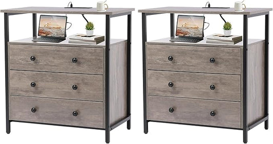 Edbuosy 3 Wooden Drawers Nightstand, 27 Inch Wide Night Stand Set 2 by Edbuosy