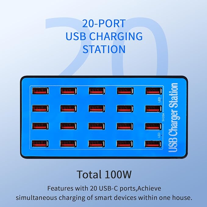 USB Charging Station, 100W 20-Port Multi Device Charger - Image 7