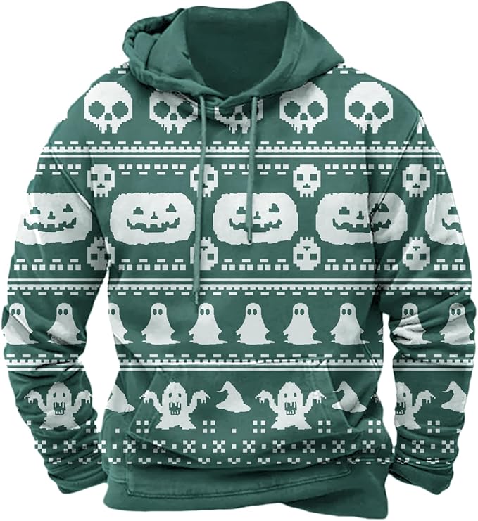 Halloween Hoodie Men Graphic Pumpkin Ghost Printed Sweatshirt Casual Trendy by Spatofa