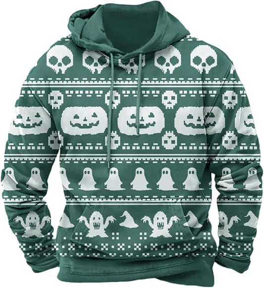 Halloween Hoodie Men Graphic Pumpkin Ghost Printed Sweatshirt Casual Trendy by Spatofa