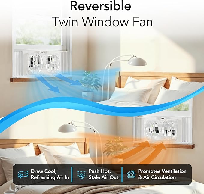 Comfort Zone Window Fan for Bedroom, 9 inch 3 Speed Dual Fans - Image 3