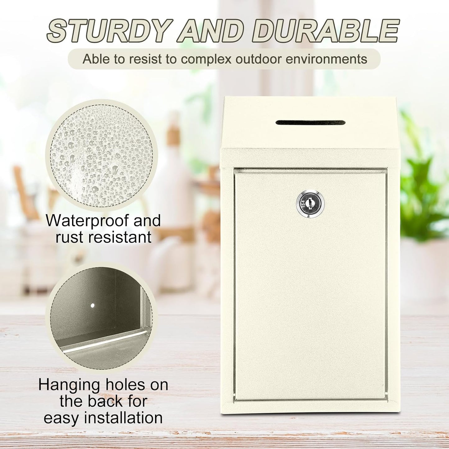 Yaocom Metal Money Box,Beige,10.24 x 5.71 x 2.95 Inch,No Lid | Wall Mounted Drop Donation Cash Box for Farm Stand Collection Safe Suggestion Box with Lock Container for Home Office Outdoor