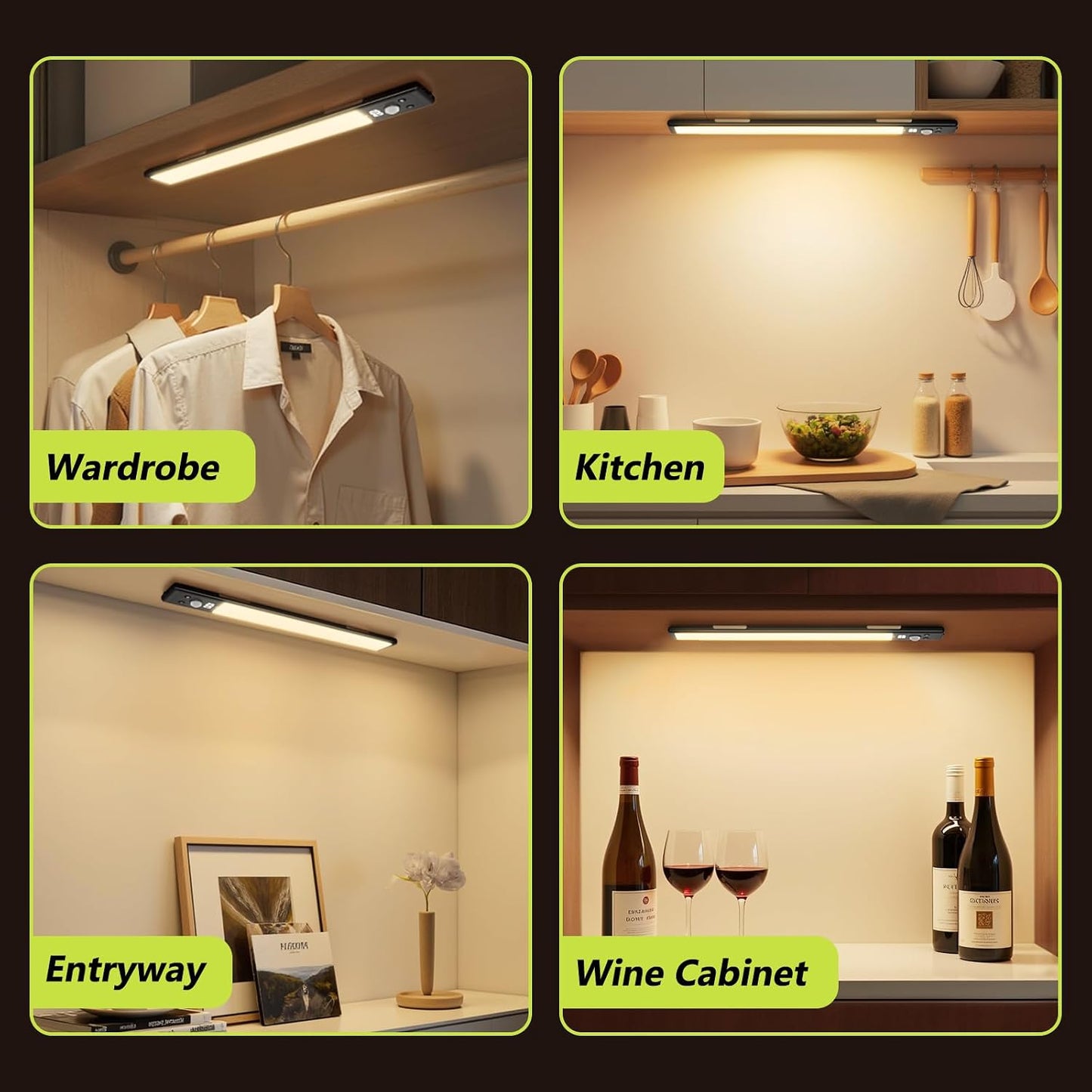 Mpotmiy 6 Pack 10" Under Cabinet Lights with Digital Display,52 LED Rechargeable Motion Sensor Light Indoor,3 Color Temperatures, Magnetic Dimmable Closet Lights, Under Counter Light for Kitchen