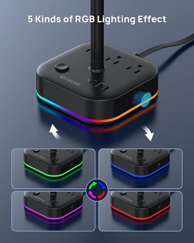 TROND Headphone Stand with USB C, Desk Gaming Headset Holder with 3 AC Outlets - Image 3