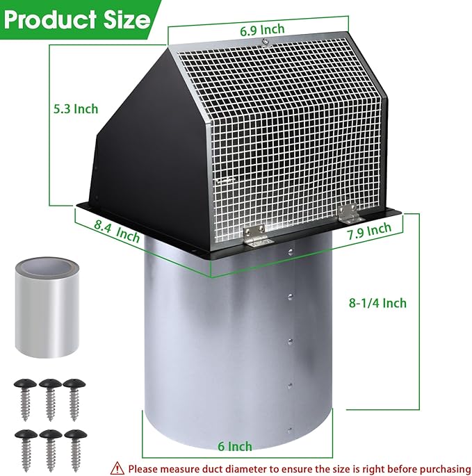 6 Inch Wall Vent Exhaust Vent Dryer Vent Cover Outside, Galvanized Steel - Image 2