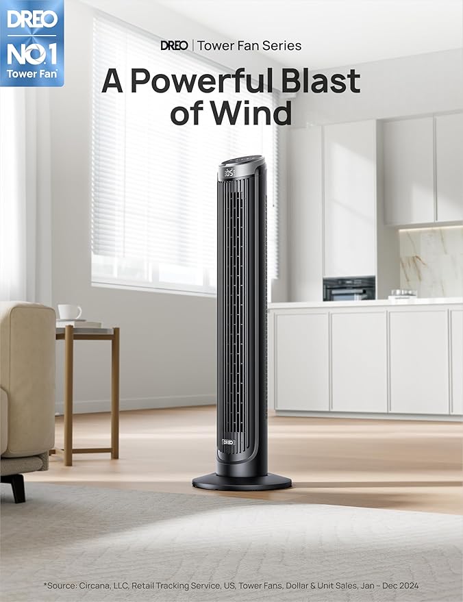 Dreo Tower Fan for Bedroom, 90° Oscillating Fans that Blow Cold Air, 5 Speeds - Image 2