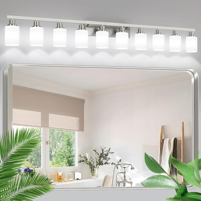 DIKAIDA 10-Light Bathroom Vanity Light Brushed Nickel, 64.5in Vanity Lights by DIKAIDALights