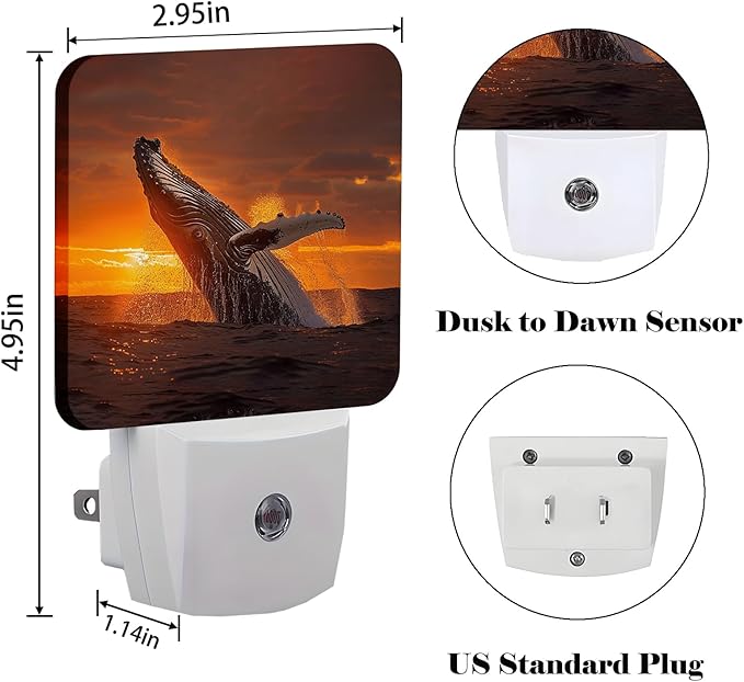 FSHVQKD Sunset Humpback Whale Night Light, Plug Into Wall - Image 2