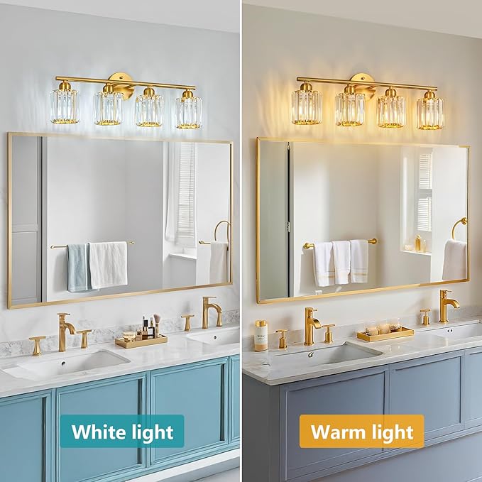 FDPBY Modern 4 Light Crystal Vanity Light, Brushed Gold Vertical Bathroom Light - Image 2
