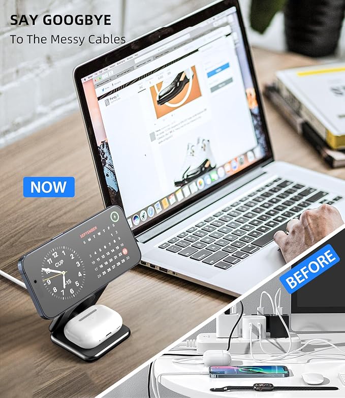 KU XIU X40 Foldable Magnetic Wireless Charger, 3-in-1 Charging Station - Image 4