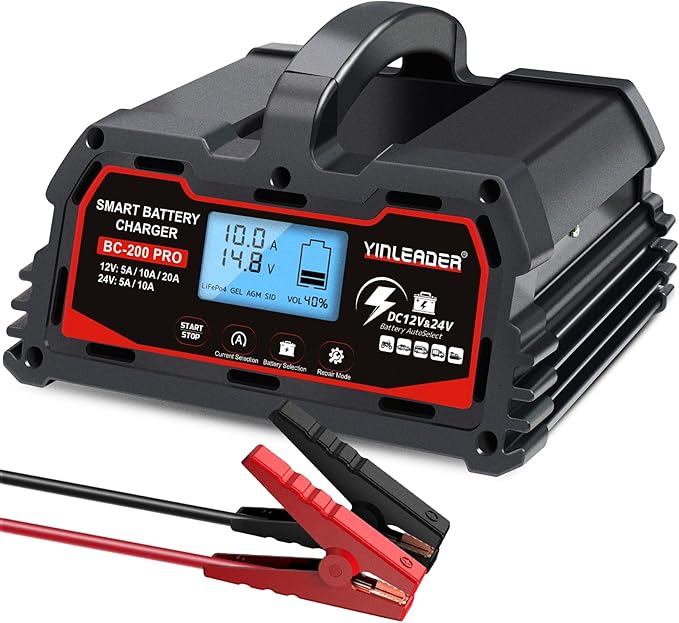 Battery Charger 20A, 12V/24V Lead Acid Smart Battery Charger, 12V LiFePO4 Car by Yinleader