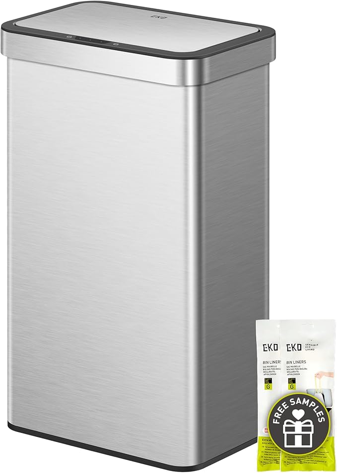 EKO Nova Sensor Trash Can, 21 Gallon/80 Liter Stainless Steel Rectangular by EKO