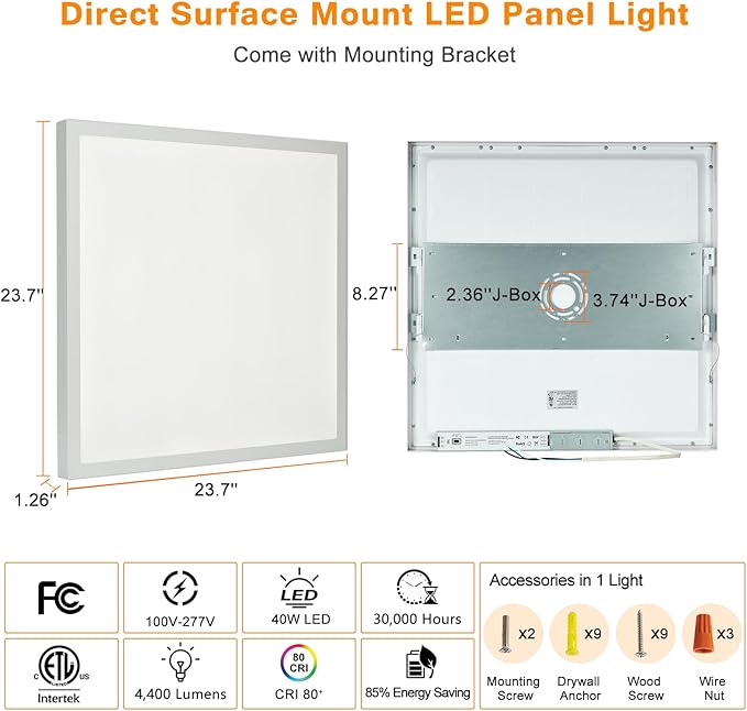 Mcacggo 2x2 FT LED Flat Panel Light Surface Mount Dimmable & 3000K/4000K/5000K - Image 8