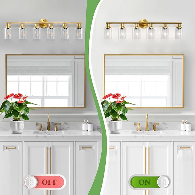 Guliaofo 6-Light E26 Gold Bathroom Vanity Lights, Modern Bathroom Light Fixtures - Image 5
