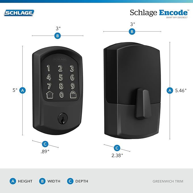 SCHLAGE BE489WB GRW 622 Encode WiFi Deadbolt Smart Lock, Keyless Entry - Image 3