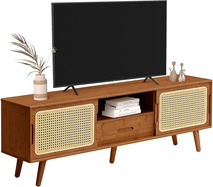 HollyHOME Bamboo TV Stand with Storage by HollyHOME