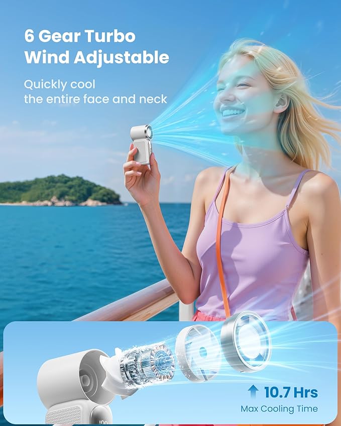 Gaiatop Portable Handheld Mini Fan, 6 Speeds 16900 RPM High Velocity Personal - Image 4