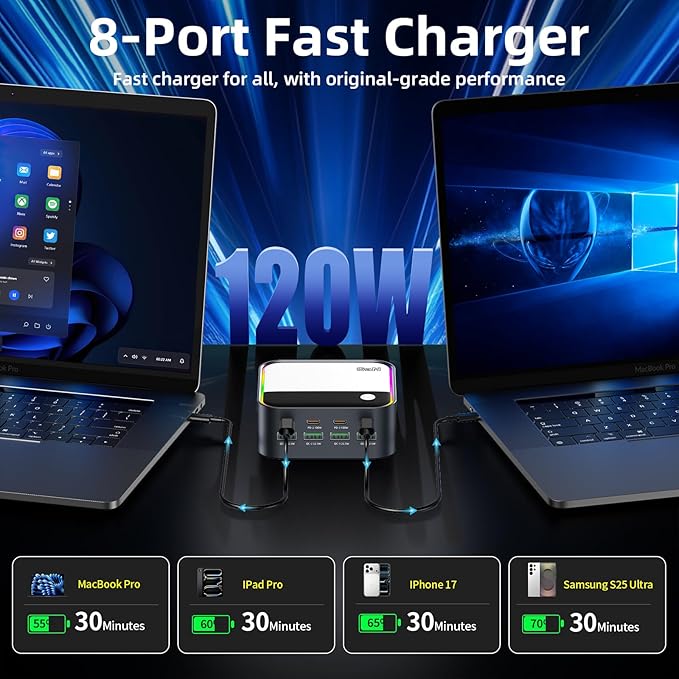 120W GaN USB C Charger Block Fast Charging, Samsung Galaxy, Headphones - Image 7