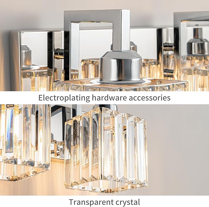 FDPBY Modern Bathroom Vanity Light 2-Lights Chrome Crystal Wall Lamp Bathroom - Image 6