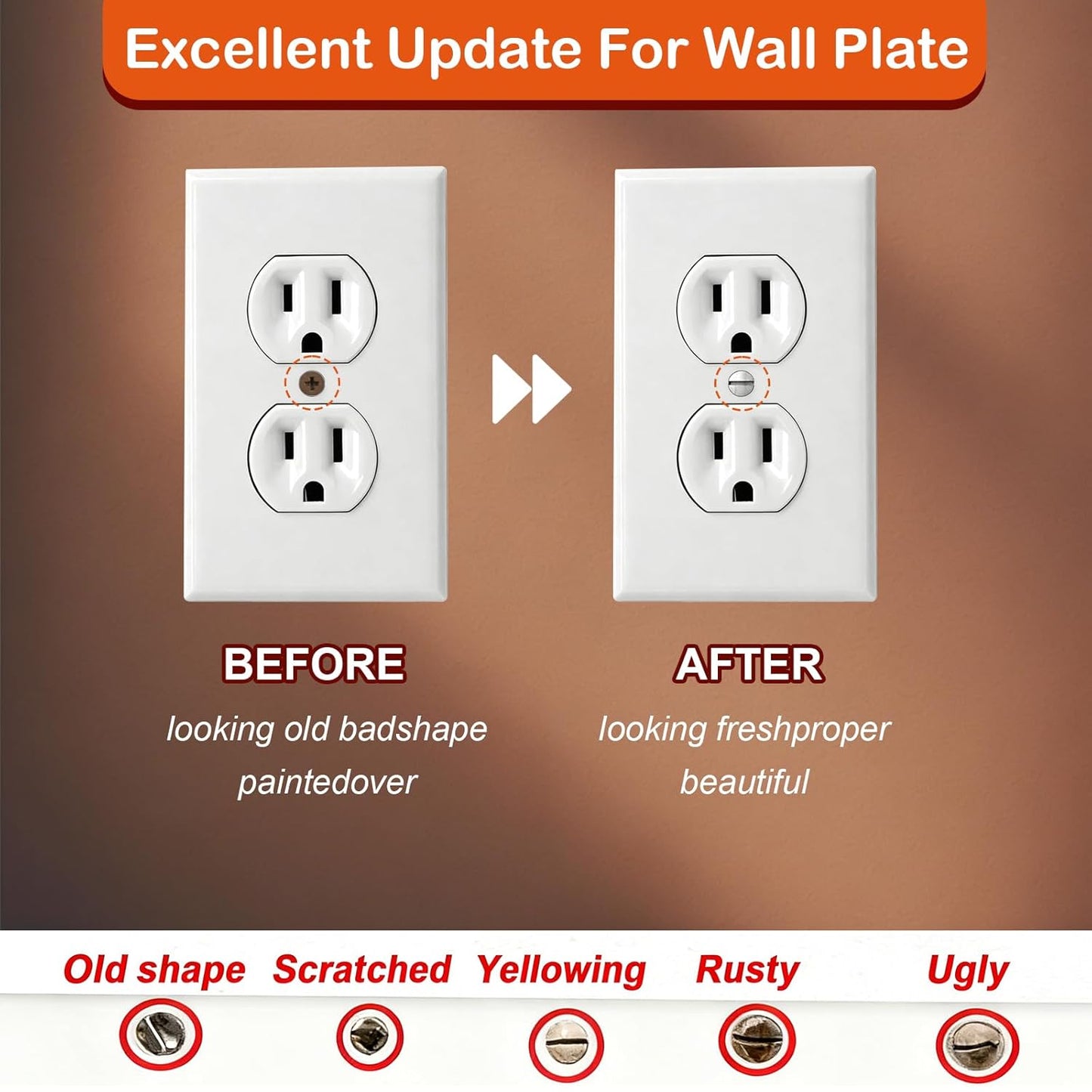 130PCS Wall Plate Screws,6-32 Thread White Outlet Cover Screws,Oval Head Slotted Light Electrical Cover Panel Switch Plate Screws,5 Length 3/8", 9/16", 3/4", 1", 1-3/16" Long