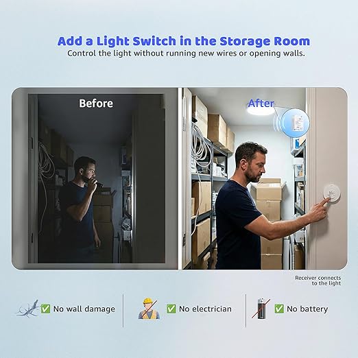 Avorecta Wireless Light Switch and Receiver Kit, Self-Powered Remote Light - Image 5
