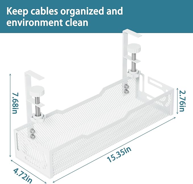 Under Desk Cable Management Tray, No Drill Mesh Desk Cable Tray, Wire - Image 2