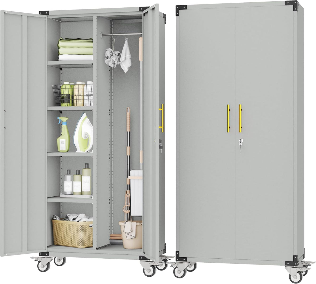 pozdeg 71" rolling lockable metal broom closet storage, main product view